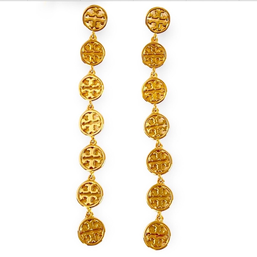 Authentic NEW Tory Burch Linear Logo Drop Earrings